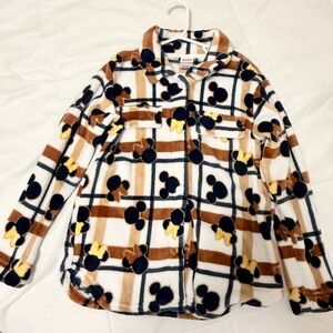 EUC Little Girl's Tan Plaid Disney Mickey Plush Fleece Overshirt Size M 7-8